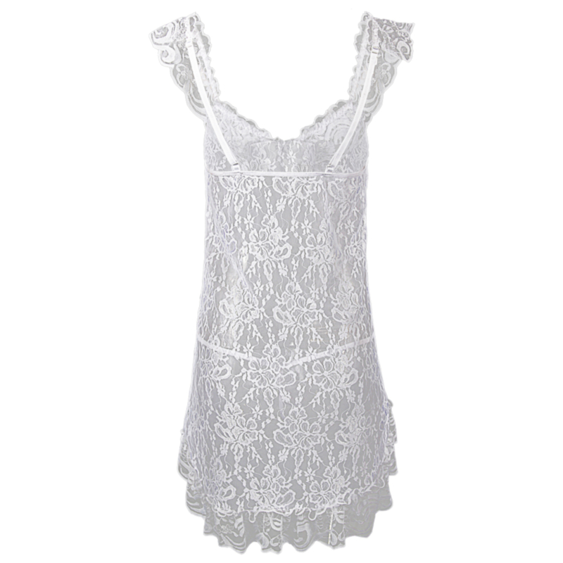 S-6XL Plus size lace deep v split Babydoll(with G-Strings)WHITE - Image 7