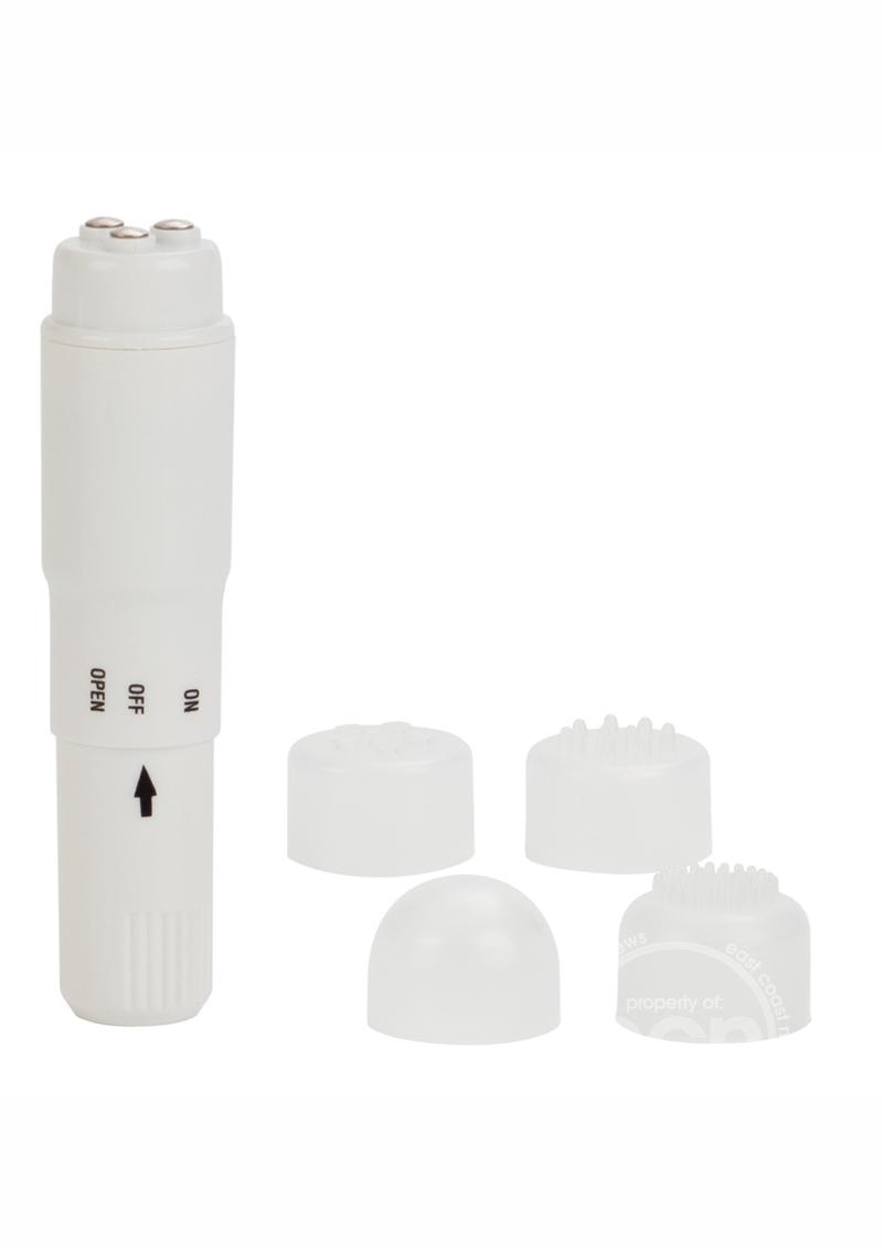 Compact Personal Travel Wand Massager with 4 Interchangeable Heads - White - Image 2