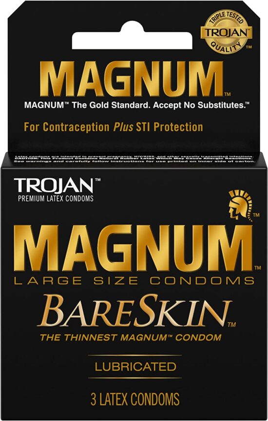 Trojan Magnum Bareskin Lubricated Latex Condoms 3-Pack Large