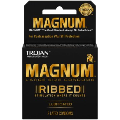 Trojan Magnum Ribbed Lubricated Latex Condoms 3-Pack Large