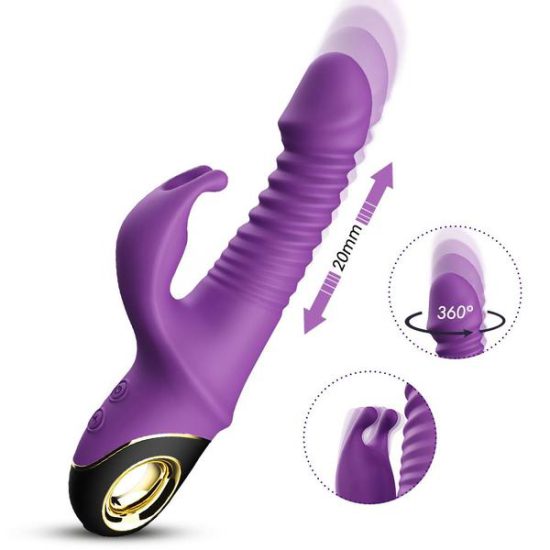 Enchanted Kisser Rechargeable Silicone Thrusting Rabbit Vibrator - Purple - Image 2