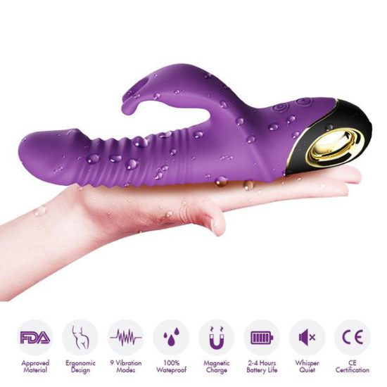 Enchanted Kisser Rechargeable Silicone Thrusting Rabbit Vibrator - Purple - Image 11