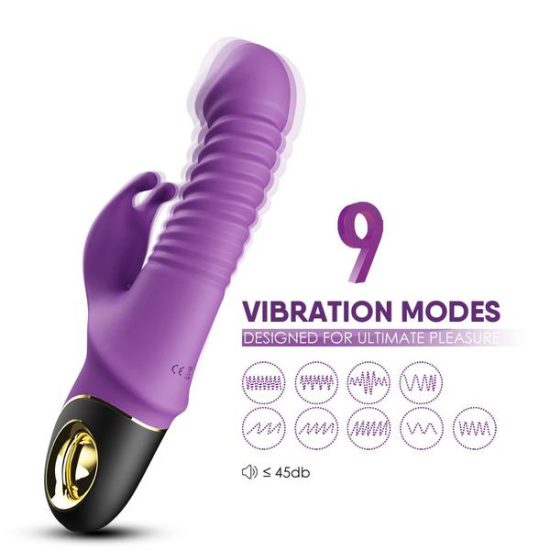 Enchanted Kisser Rechargeable Silicone Thrusting Rabbit Vibrator - Purple - Image 4