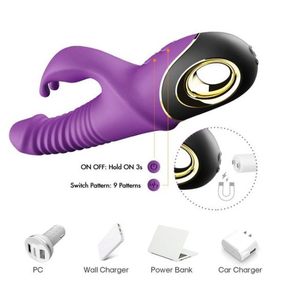 Enchanted Kisser Rechargeable Silicone Thrusting Rabbit Vibrator - Purple - Image 6