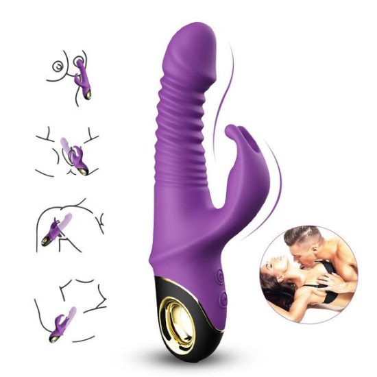Enchanted Kisser Rechargeable Silicone Thrusting Rabbit Vibrator - Purple - Image 7