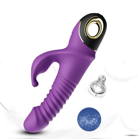Enchanted Kisser Rechargeable Silicone Thrusting Rabbit Vibrator - Purple - Image 9