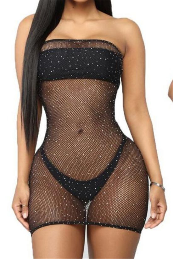 Sexy hollow rhinestone decor night dress(without underwear) - Image 4