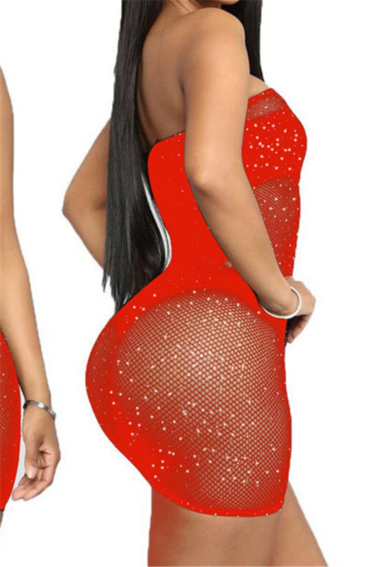 Sexy hollow rhinestone decor night dress(without underwear) - Image 3
