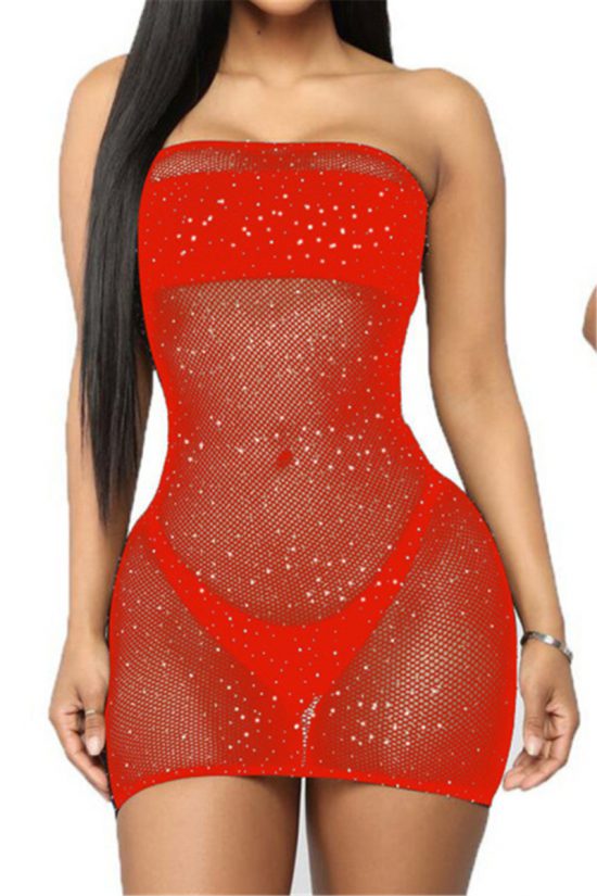 Sexy hollow rhinestone decor night dress(without underwear)