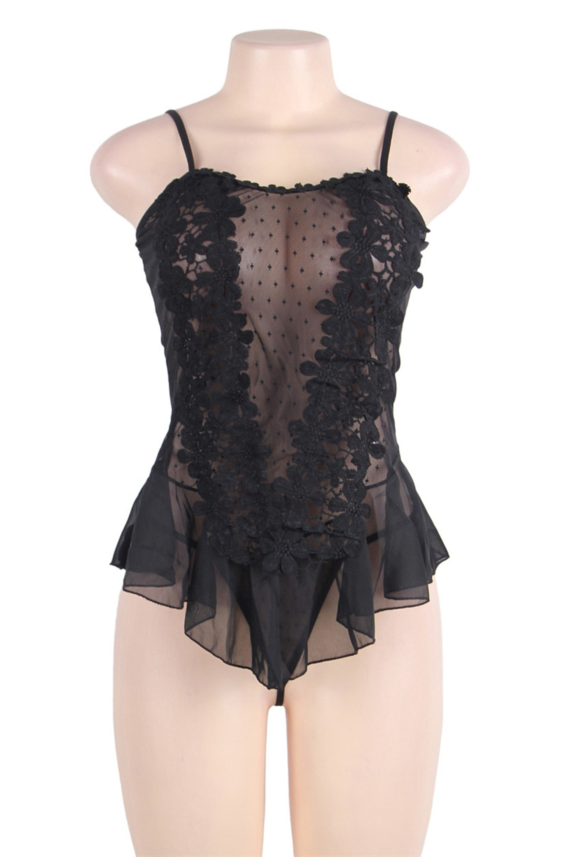 Plus size summer polka dot sexy sling ruffle design sexy teddy collections(with G-Strings)