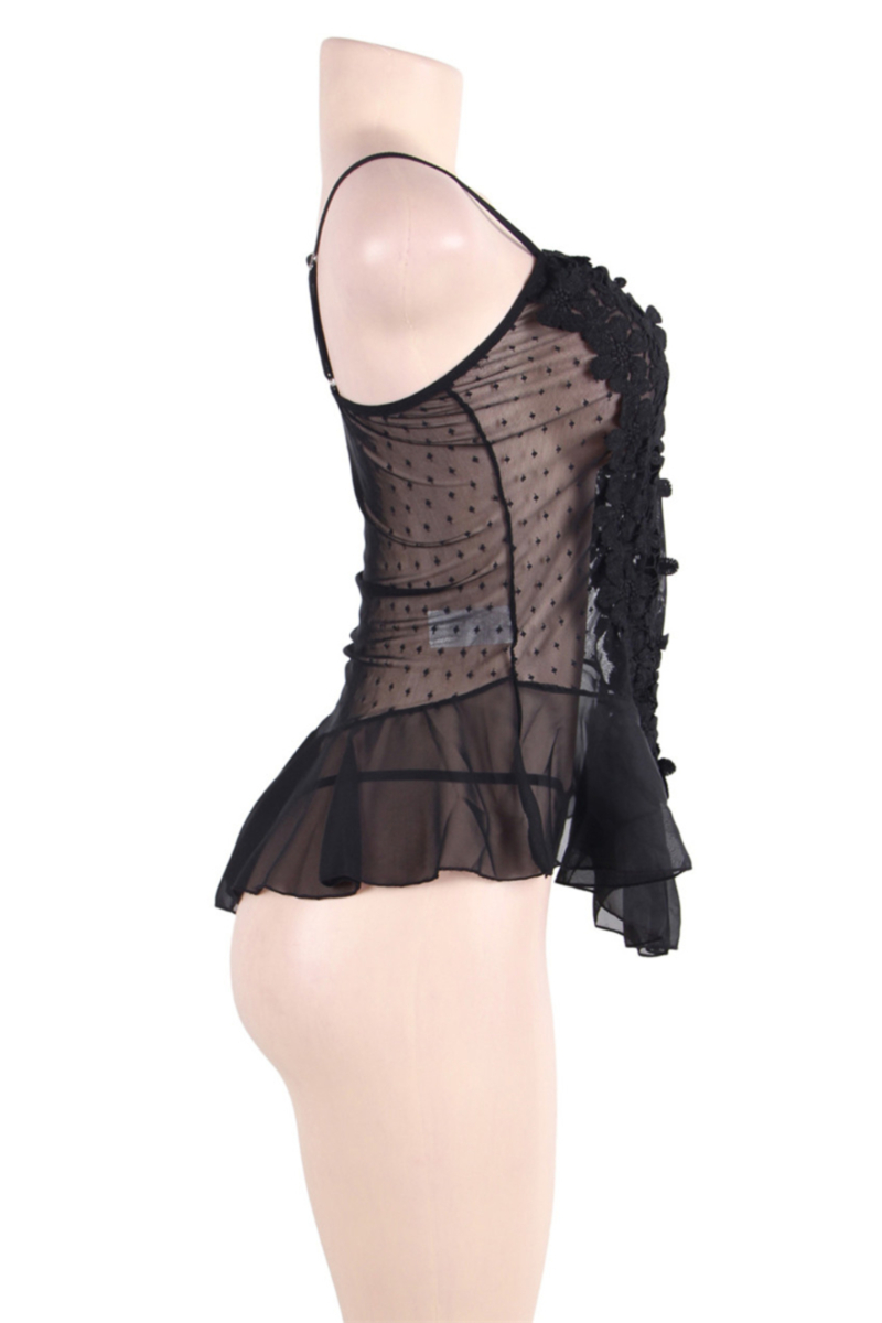 Plus size summer polka dot sexy sling ruffle design sexy teddy collections(with G-Strings) - Image 3