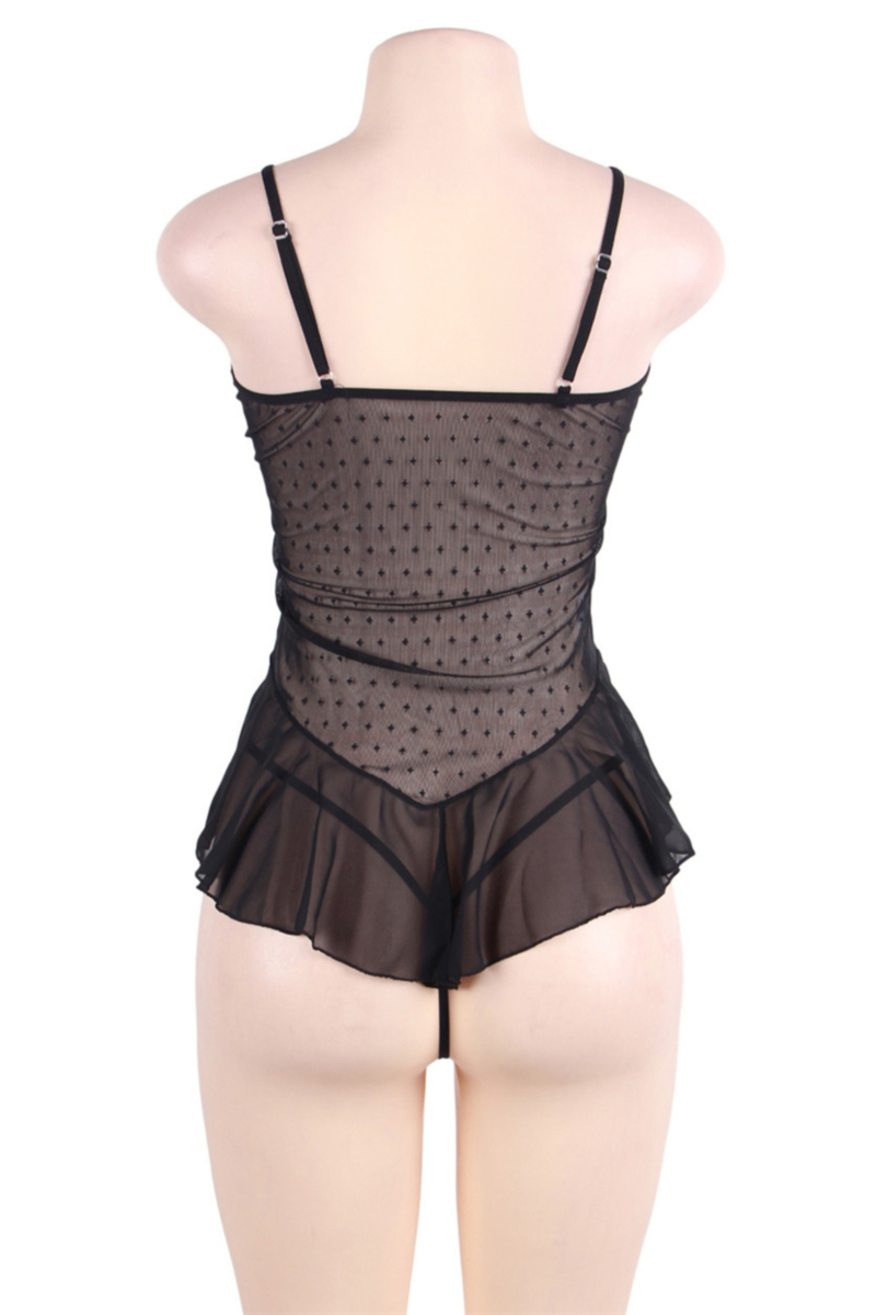 Plus size summer polka dot sexy sling ruffle design sexy teddy collections(with G-Strings) - Image 4