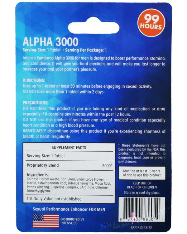 Kangaroo for Men Intense Alpha 3000 (formerly Mega 3000) Sex Supplement - Image 3