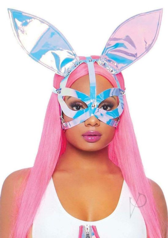 Leg Avenue Holographic Vinyl Bunny Ear Mask - O/S - Multicolor