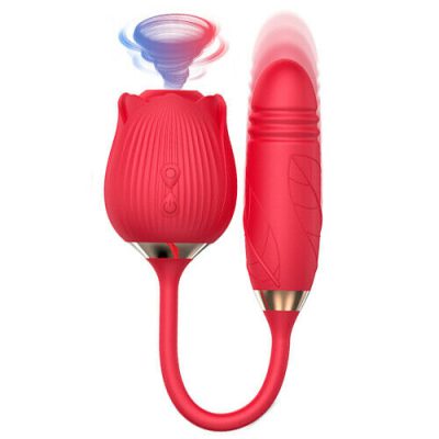 10-Speed Red Color Silicone Clitoral Sucking Rose with Thrusting Vibrator in different colour
