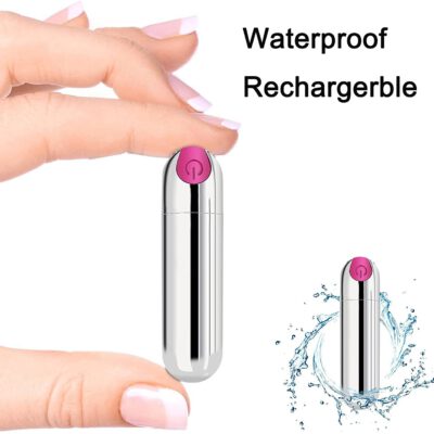 USB Rechargeable Mini Bullet Vibrator 10 Speed Waterproof Wireless Massager (silver & pink button)