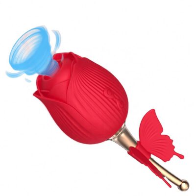 10-Speed Red Color Silicone Clitora Rose Vibrator with Butterfly