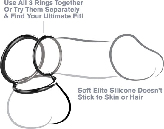 Fantasy C-Ringz Silicone 3-Ring Stamina Cock Ring Set - Black - Image 3