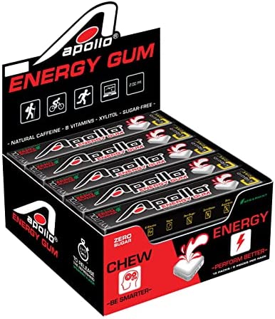 Apollo Energy Gum – Liquid Core Xylitol Gum – Sugar-Free, Aspartame-Free, Caffeinated Gum – Spearmint – 5 Pieces of Gum Per Pack