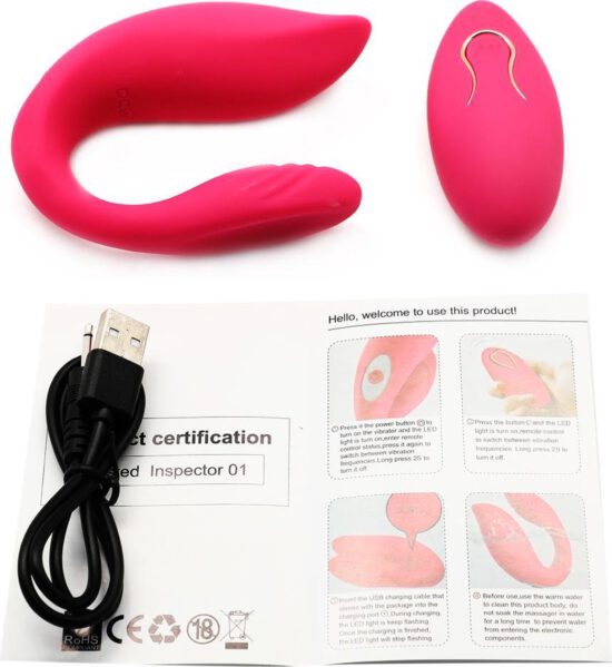 Remote Control 10-Speed Pink Color Rechargeable Silicone Vibrator (Dual Vibrators) - Image 4