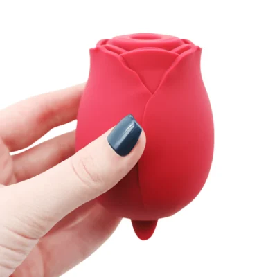 7-Function Red Color Silicone Clitoral Rose Sucking Vibrator with Vibrating Tongue