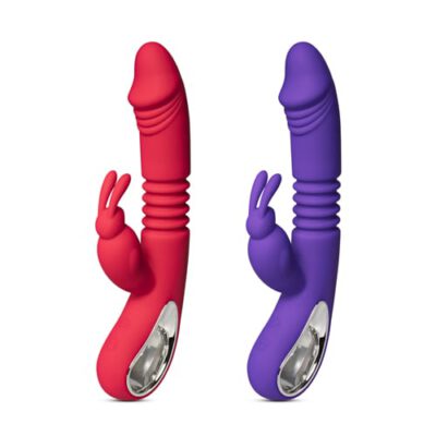 12-Speed Red Color Silicone Thrusting Rabbit Vibrator with Heating Function