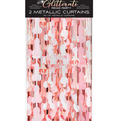 Glitterati Penis Foil Curtains (2 Piece Set) – Rose Gold/Black