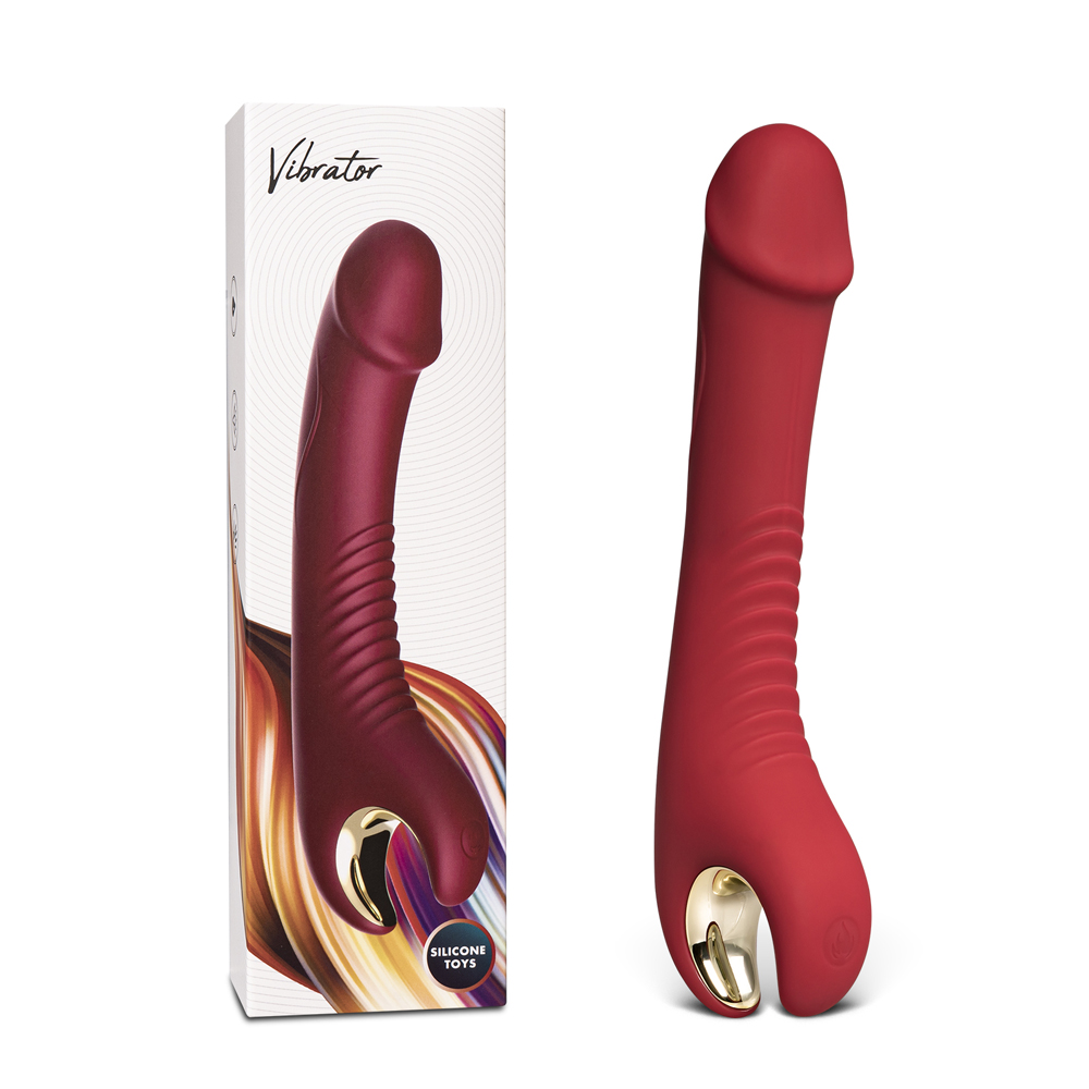 8-Speed Red Color Silicone Penis Shape Vibrator with Rotation Function