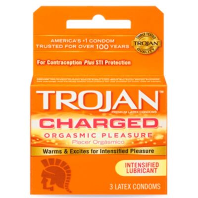 Trojan Charged Orgasmic Pleasure Warming Intensified Lubricated Condoms – 3 Pack