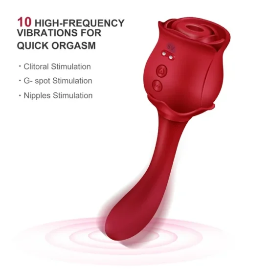 10 Speeds Red Color Silicone Clitoral Sucking Rose with G-Spot Vibrator - Image 9