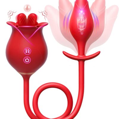 Red Color Silicone Clitoral Rose Stimulator with Vibrating Anal Plug