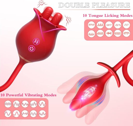Red Color Silicone Clitoral Rose Stimulator with Vibrating Anal Plug - Image 2