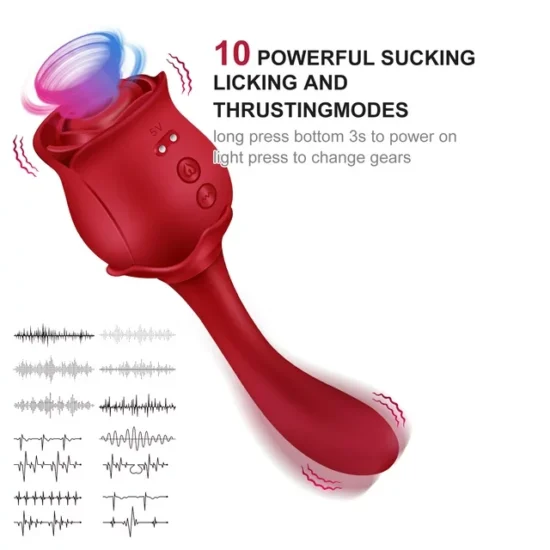 10 Speeds Red Color Silicone Clitoral Sucking Rose with G-Spot Vibrator - Image 6