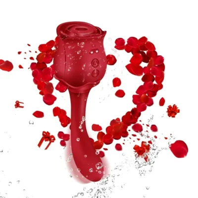 10 Speeds Red Color Silicone Clitoral Sucking Rose with G-Spot Vibrator
