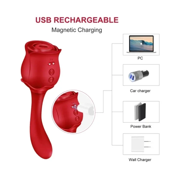 10 Speeds Red Color Silicone Clitoral Sucking Rose with G-Spot Vibrator - Image 3