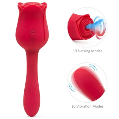 7-Function Red Color Silicone Clitoral Rose Sucking Massager with Classic Vibrator