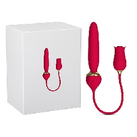 10-Speed Red Color Silicone Rose Vibrator with Thrusting Vibrator