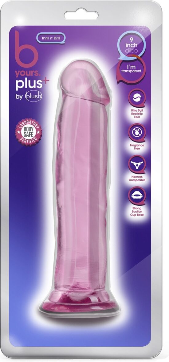 B Yours Plus Thrill n' Drill Realistic Dildo 9in - Pink