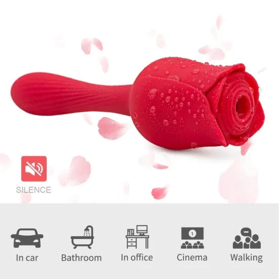 7-Function Red Color Silicone Clitoral Rose Sucking Massager with Classic Vibrator - Image 6