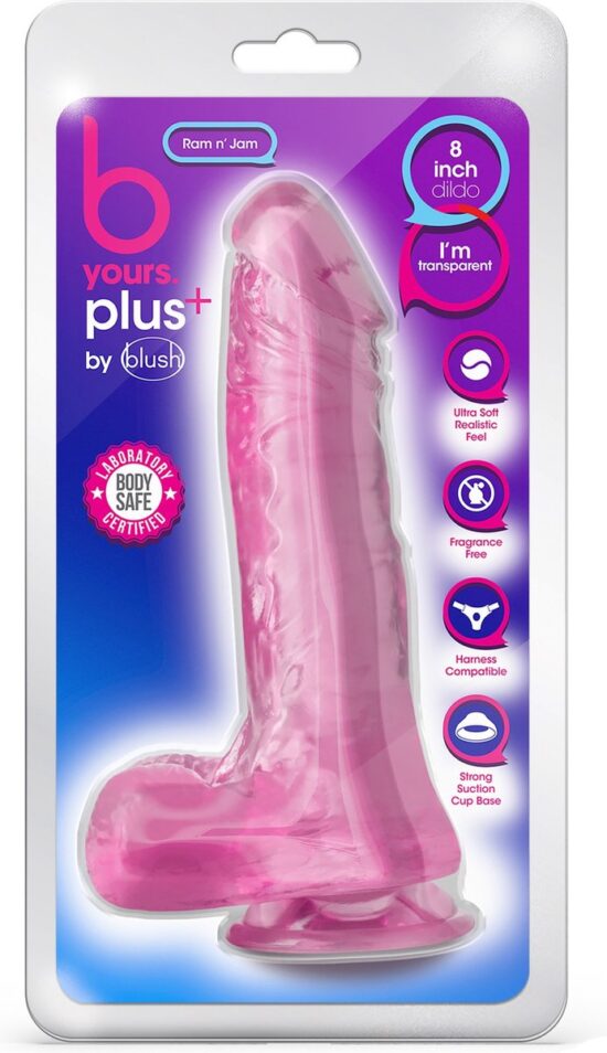 B Yours Plus Ram n' Jam Realistic Dildo with Balls 8in - Pink
