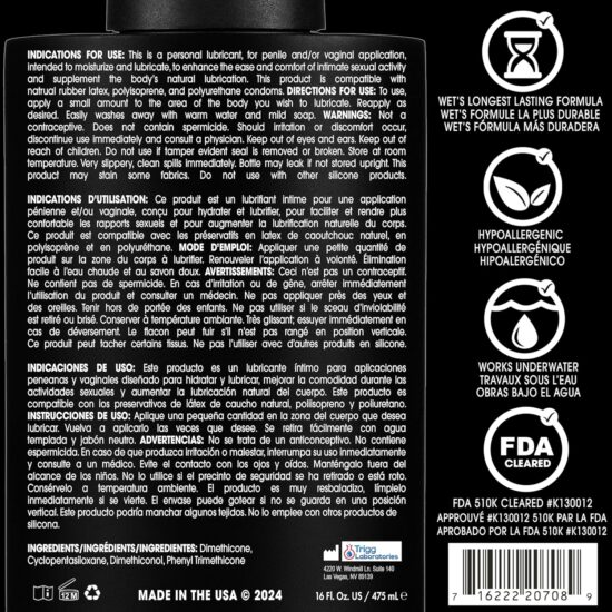 Wet Platinum Silicone-Based Lube for Men, Women & Couples, 16 Fl Oz - Ultra Long-Lasting & Water-Resistant Premium Personal Lubricant - Safe to Use with Latex Condoms - Non-Sticky & Hypoallergenic - Image 6
