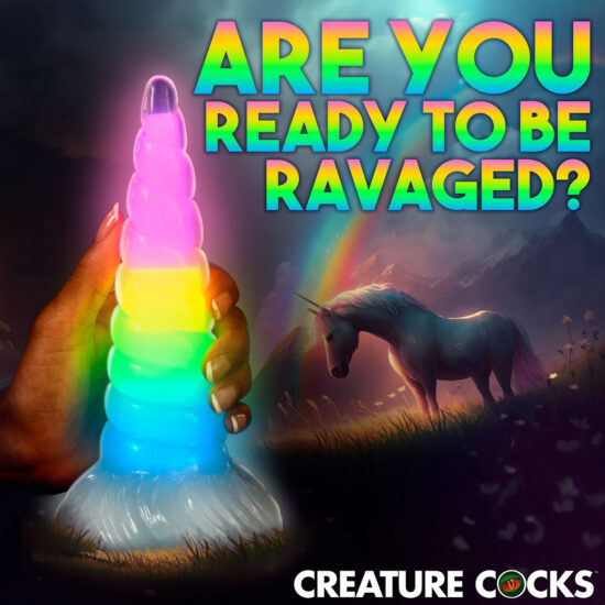 Creature Cocks Uni-Glow Glow-in-the-Dark Silicone Dildo - Rainbow - Image 2