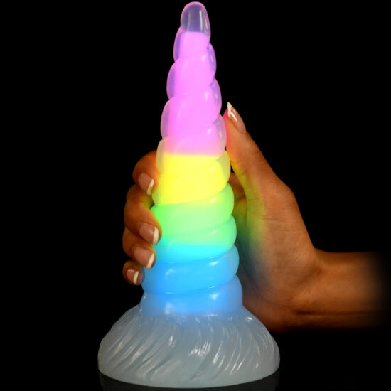 Creature Cocks Uni-Glow Glow-in-the-Dark Silicone Dildo - Rainbow - Image 7