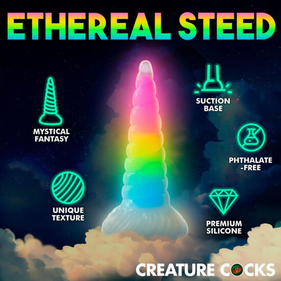 Creature Cocks Uni-Glow Glow-in-the-Dark Silicone Dildo - Rainbow - Image 4