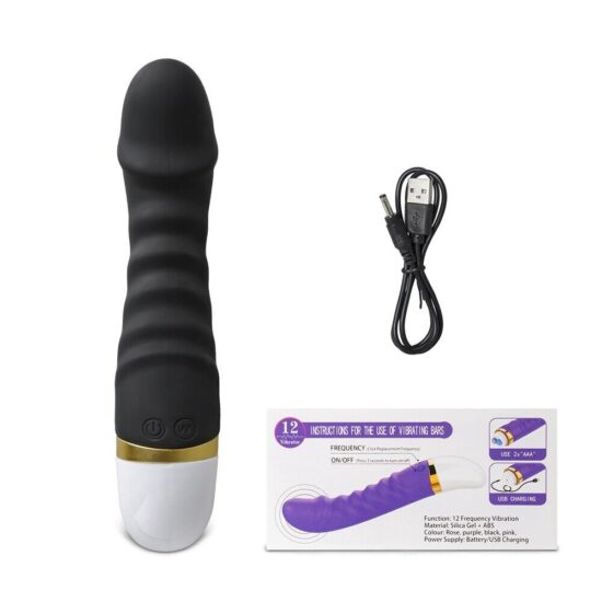 12-Speed Black Color Rechargeable Silicone Vibrator - Image 2