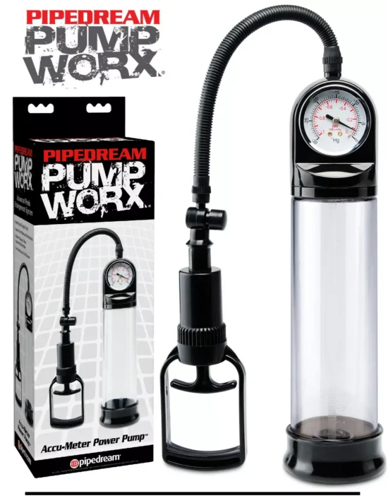 Pump Worx Accu-Meter Power Penis Pump - Clear and Black