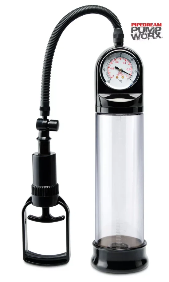 Pump Worx Accu-Meter Power Penis Pump - Clear and Black - Image 2