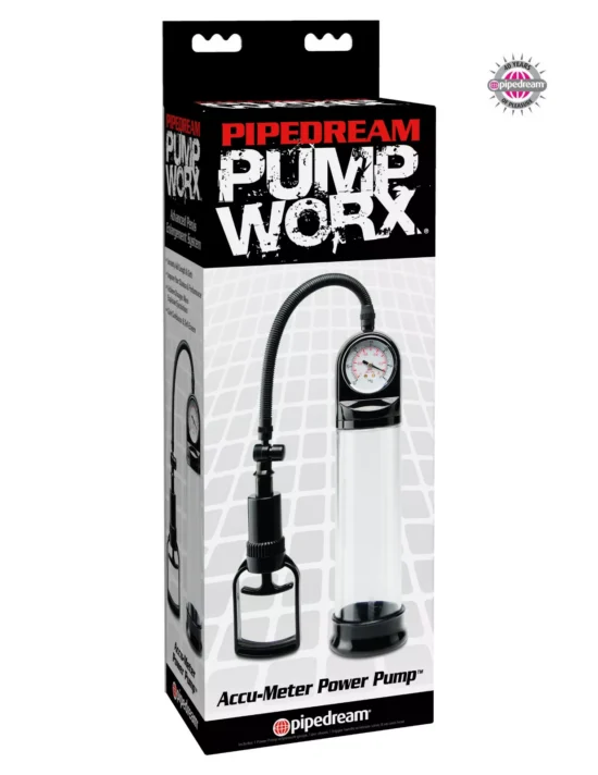 Pump Worx Accu-Meter Power Penis Pump - Clear and Black - Image 3