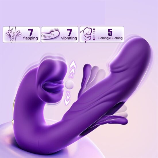 7-Speed Purple Rechargeable Vibrating & Tongue-Licking Massager with Flapping Function - Image 3