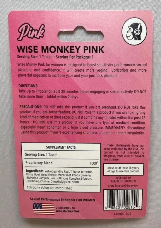 Wise Monkey For Her Sexual Enhancement 1ct - Pink - Image 3